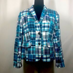Talbots jacket blue squares and lines lining too